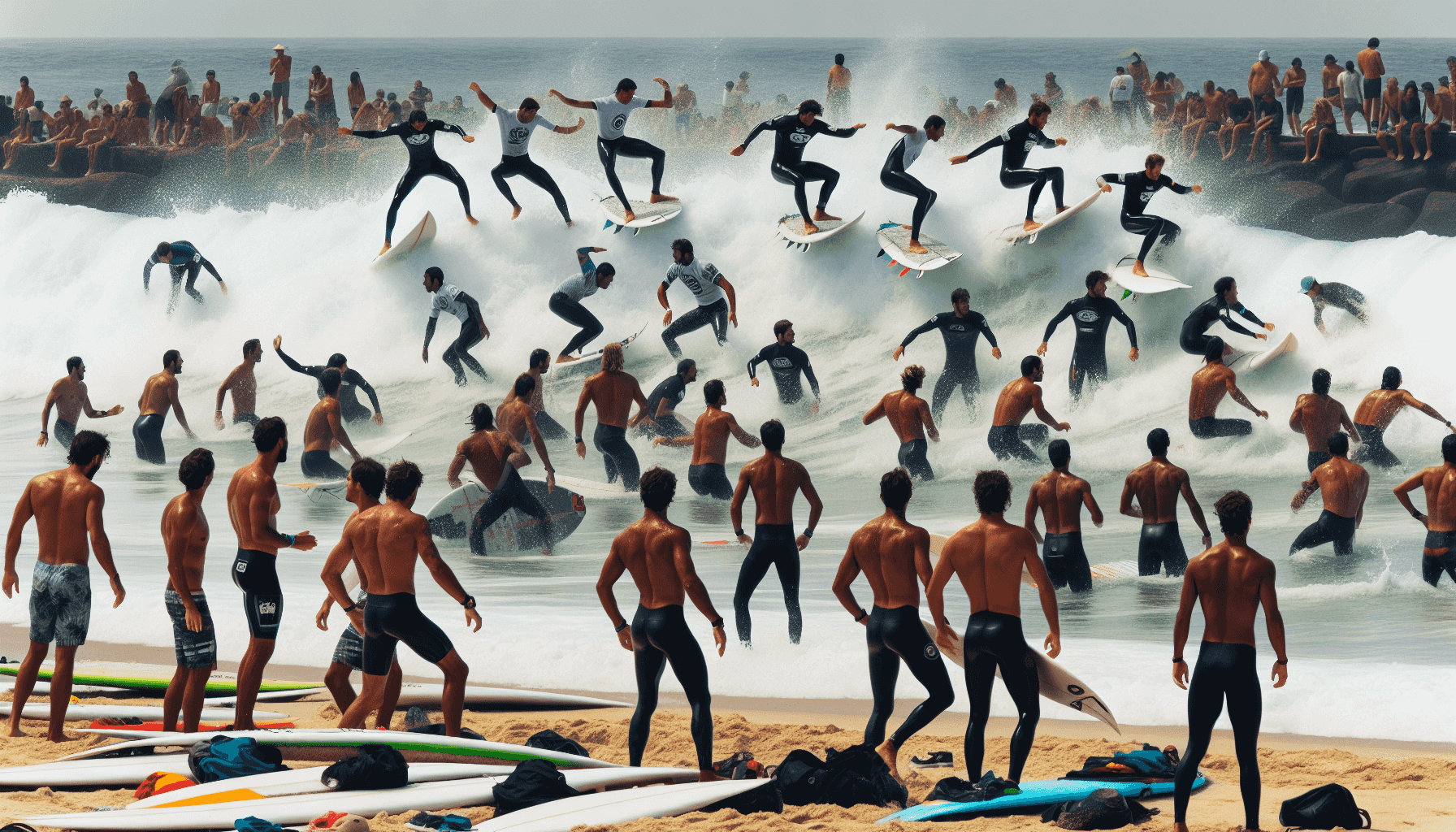 Joueurs participant à une compétition de surf vibrante